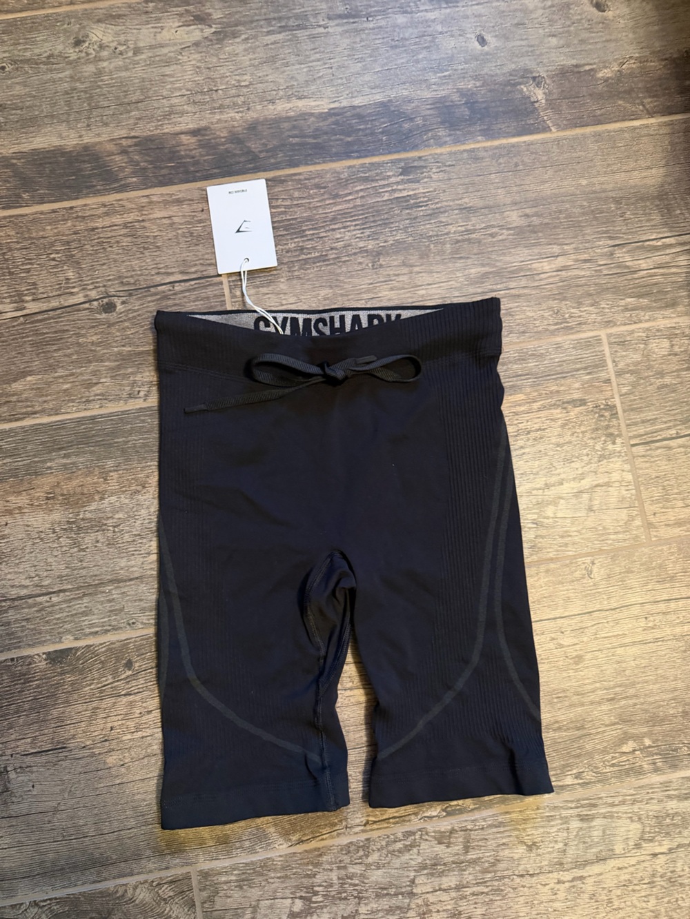 Gymshark Black Ribbed Bike Shorts with Drawstring Waist